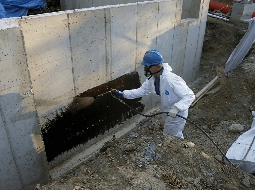 Professional waterproofing the exterior walls of the basement in Clearwater, FL